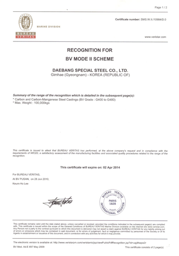 Manufacturer Certificate of BV